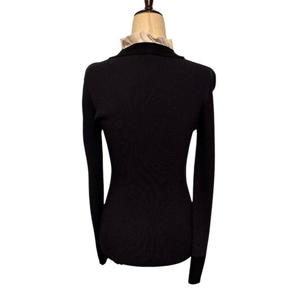 Sandro Paris Navy Blue Ribbed Ruffle Turtleneck - Picture 4 of 4